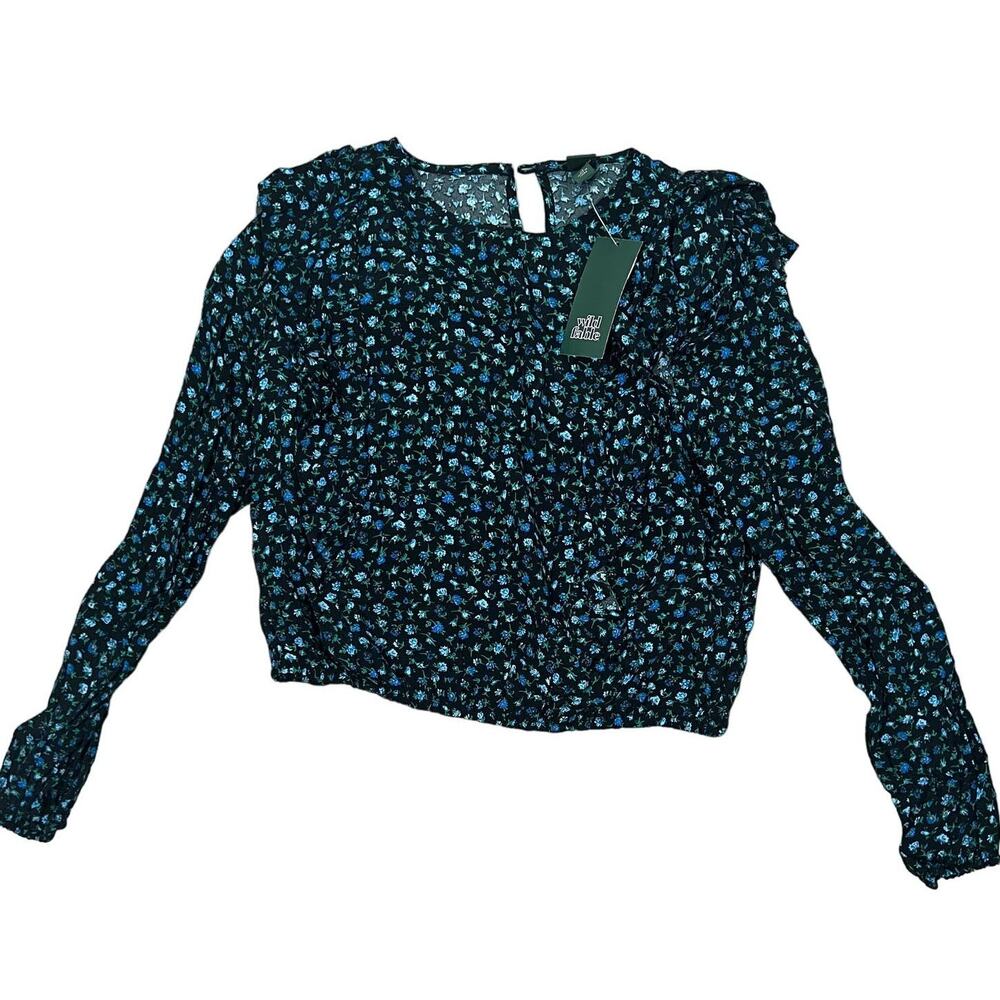 Wild Fable Women's Blue Floral Print Long Sleeve Ruffle Blouse - XS - NWT